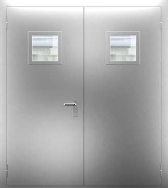 Двупольная противопожарная нержавеющая дверь со стеклом ДПМО 02/60 (EI 60) — №01 (NEW)