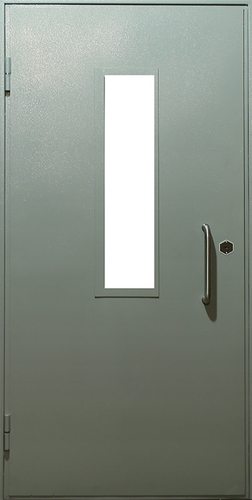 Одностворчатая техническая дверь со стеклопакетом и ручкой-скобой — 001