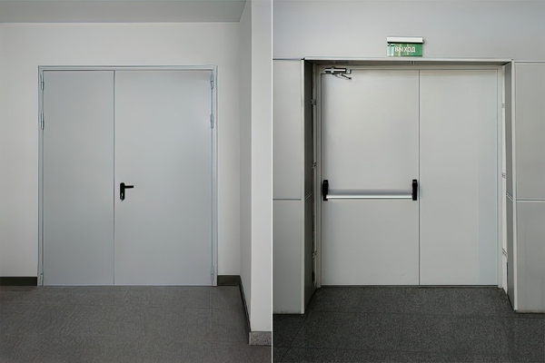 Двупольная дверь Антипаника, фото с двух сторон (Крокус Экспо)