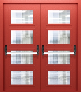 Двупольная дверь со стеклом и системой Антипаника ДПМО 02/60 (EIW 60) — №02 (NEW)