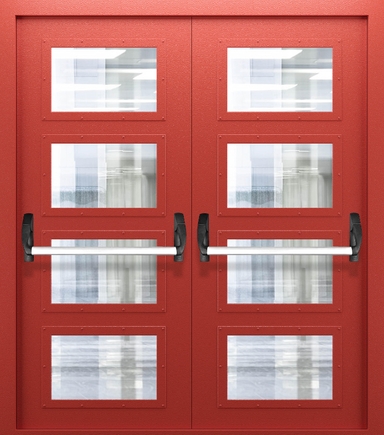 Двупольная противопожарная дверь со стеклом, импостами и системой Антипаника ДПМО 02/60 (EIW 60) — №02 (NEW)