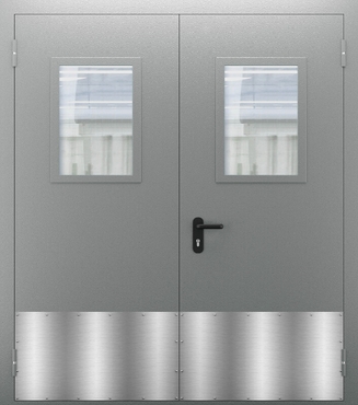 Двупольная противопожарная дверь со стеклом и отбойником ДПМО 02/60 (EI 60) — №05 (NEW)