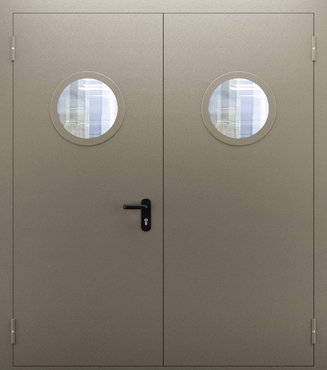 Двупольная противопожарная дымогазонепроницаемая дверь с круглым стеклом ДПМО 02/60 (EIS 60) — №04 (NEW)