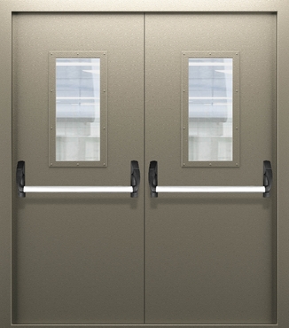 Двупольная дымогазонепроницаемая дверь со стеклом и системой Антипаника ДПМО 02/60 (EISW 60) — №08 (NEW)