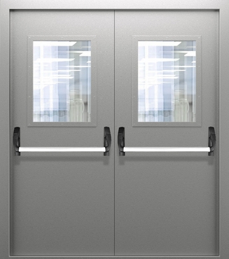 Двупольная дымогазонепроницаемая дверь со стеклом и системой Антипаника ДПМО 02/60 (EISW 60) — №09 (NEW)