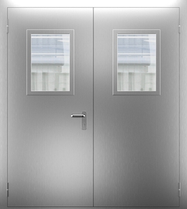 Двупольная нержавеющая дверь со стеклом ДПМО 02/60 (EI 60) — №02 (NEW)