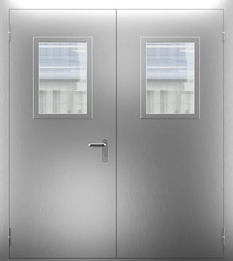 Двупольная противопожарная нержавеющая дверь со стеклом ДПМО 02/60 (EI 60) — №02 (NEW)