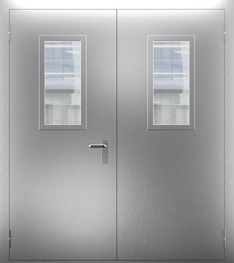 Двупольная противопожарная нержавеющая дверь со стеклом ДПМО 02/60 (EI 60) — №03 (NEW)