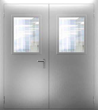Двупольная нержавеющая дверь со стеклом ДПМО 02/60 (EI 60) — №04 (NEW)
