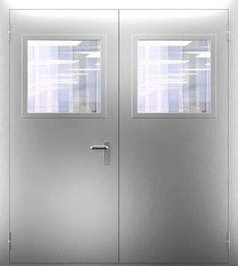 Двупольная нержавеющая дверь со стеклом ДПМО 02/60 (EI 60) — №05 (NEW)
