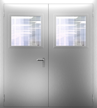 Двупольная противопожарная нержавеющая дверь со стеклом ДПМО 02/60 (EI 60) — №05 (NEW)