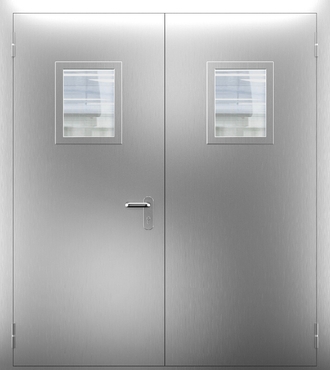 Двупольная противопожарная нержавеющая дверь со стеклом ДПМО 02/60 (EI 60) — №06 (NEW)