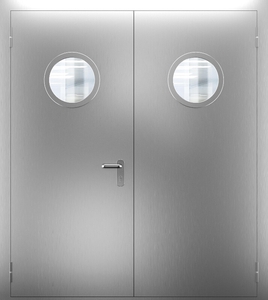 Двупольная нержавеющая дверь со стеклом ДПМО 02/60 (EI 60) — №07 (NEW)