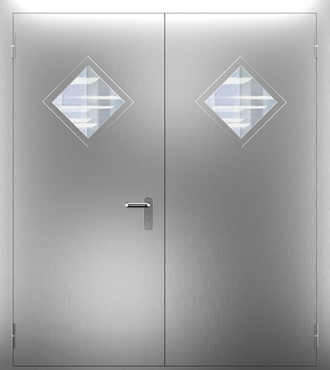 Двупольная нержавеющая дверь со стеклом ДПМО 02/60 (EI 60) — №08 (NEW)