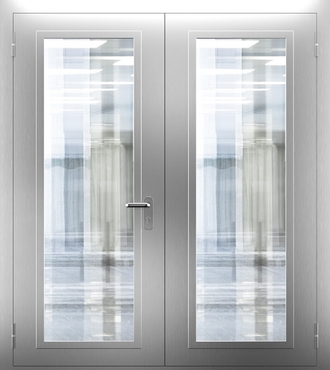 Двупольная противопожарная нержавеющая дверь со стеклом ДПМО 02/60 (EIW 60) — №09 (NEW)