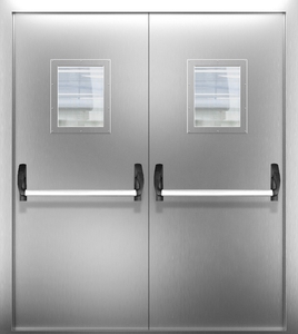 Двупольная нержавеющая дверь со стеклом и системой Антипаника ДПМО 02/60 (EI 60) — №02 (NEW)
