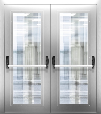 Двупольная нержавеющая дверь со стеклом и системой Антипаника ДПМО 02/60 (EIW 60) — №05 (NEW)
