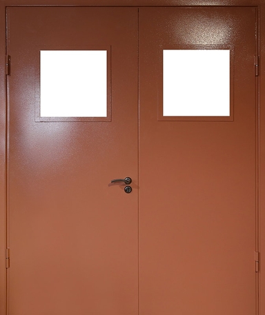 Двупольная техническая дверь с квадратным стеклом — 002