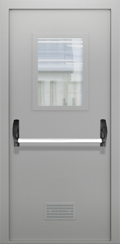 Однопольная дверь со стеклом, вентиляцией и системой Антипаника ДПМО 01/60 (EI 60) — №06 (NEW)