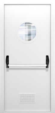 Однопольная противопожарная дверь с круглым стеклом, вентиляцией и системой Антипаника ДПМО 01/60 (EI 60) — №11 (NEW)