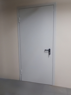 Одностворчатая серая дверь в офисе