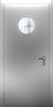 Однопольная противопожарная нержавеющая дверь с круглым стеклом ДПМО 01/60 (EI 60) — №07 (NEW)
