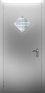 Однопольная противопожарная нержавеющая дверь со стеклом «ромб» ДПМО 01/60 (EI 60) — №08 (NEW)