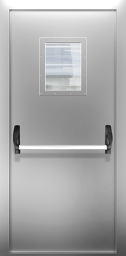 Однопольная нержавеющая дверь со стеклом и системой Антипаника ДПМО 01/60 (EI 60) — №02 (NEW)