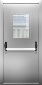 Однопольная нержавеющая дверь со стеклом и системой Антипаника ДПМО 01/60 (EI 60) — №03 (NEW)