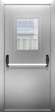 Однопольная противопожарная нержавеющая дверь со стеклом и системой Антипаника ДПМО 01/60 (EI 60) — №03 (NEW)