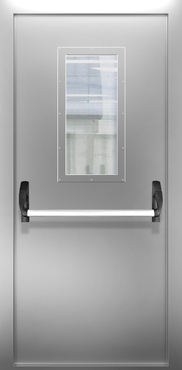 Однопольная нержавеющая дверь со стеклом и системой Антипаника ДПМО 01/60 (EI 60) — №04 (NEW)
