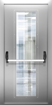 Однопольная нержавеющая дверь со стеклом и системой Антипаника ДПМО 01/60 (EIW 60) — №06 (NEW)