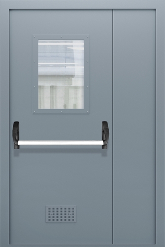 Полуторопольная противопожарная дверь МДФ со стеклом, вентиляцией и ручкой Антипаника ДПМО 02/60 (EI 60) — №03 (NEW)