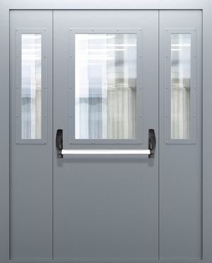 Полуторопольная противопожарная дверь со стеклом, боковыми вставками и системой Антипаника ДПМО 02/60 (EIW 60) — №12 (NEW)