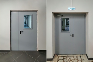 Полуторная дверь со стеклом с двух сторон (технопарк «ЭЛМА», г. Зеленоград)