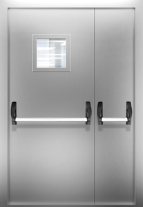 Полуторопольная нержавеющая дверь со стеклом и системой Антипаника ДПМО 02/60 (EI 60) — №02 (NEW)