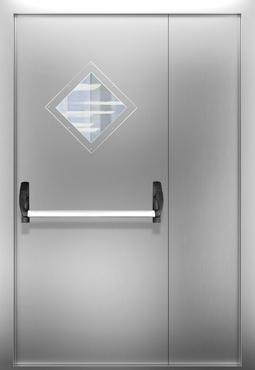 Полуторопольная нержавеющая дверь со стеклом и системой Антипаника ДПМО 02/60 (EI 60) — №04 (NEW)