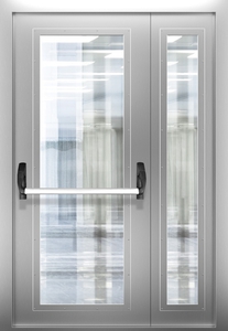 Полуторопольная нержавеющая дверь со стеклом и системой Антипаника ДПМО 02/60 (EIW 60) — №05 (NEW)