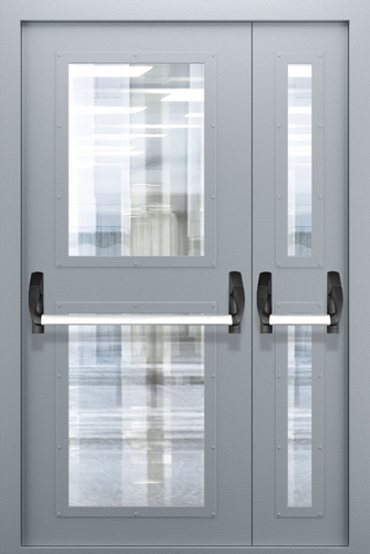 Полуторопольная противопожарная дверь со стеклом, импостами и системой Антипаника ДПМО 02/60 (EIW 60) — №04 (NEW)