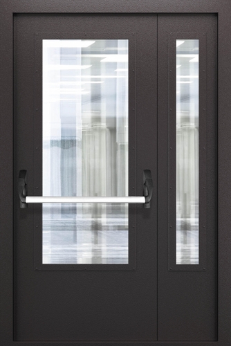 Полуторопольная противопожарная дверь со стеклом и системой Антипаника ДПМО 02/60 (EIW 60) — №06 (NEW)
