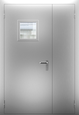 Полуторопольная противопожарная нержавеющая дверь со стеклом ДПМО 02/60 (EI 60) — №01 (NEW)