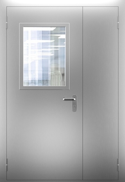 Полуторопольная нержавеющая дверь со стеклом ДПМО 02/60 (EI 60) — №03 (NEW)