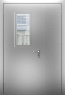 Полуторопольная противопожарная нержавеющая дверь со стеклом ДПМО 02/60 (EI 60) — №04 (NEW)