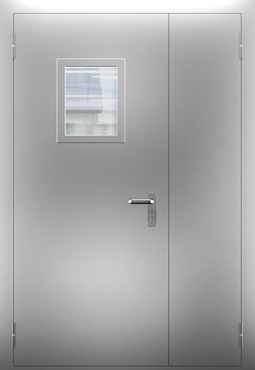 Полуторопольная противопожарная нержавеющая дверь со стеклом ДПМО 02/60 (EI 60) — №06 (NEW)