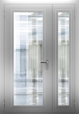 Полуторопольная противопожарная нержавеющая дверь со стеклом ДПМО 02/60 (EIW 60) — №09 (NEW)